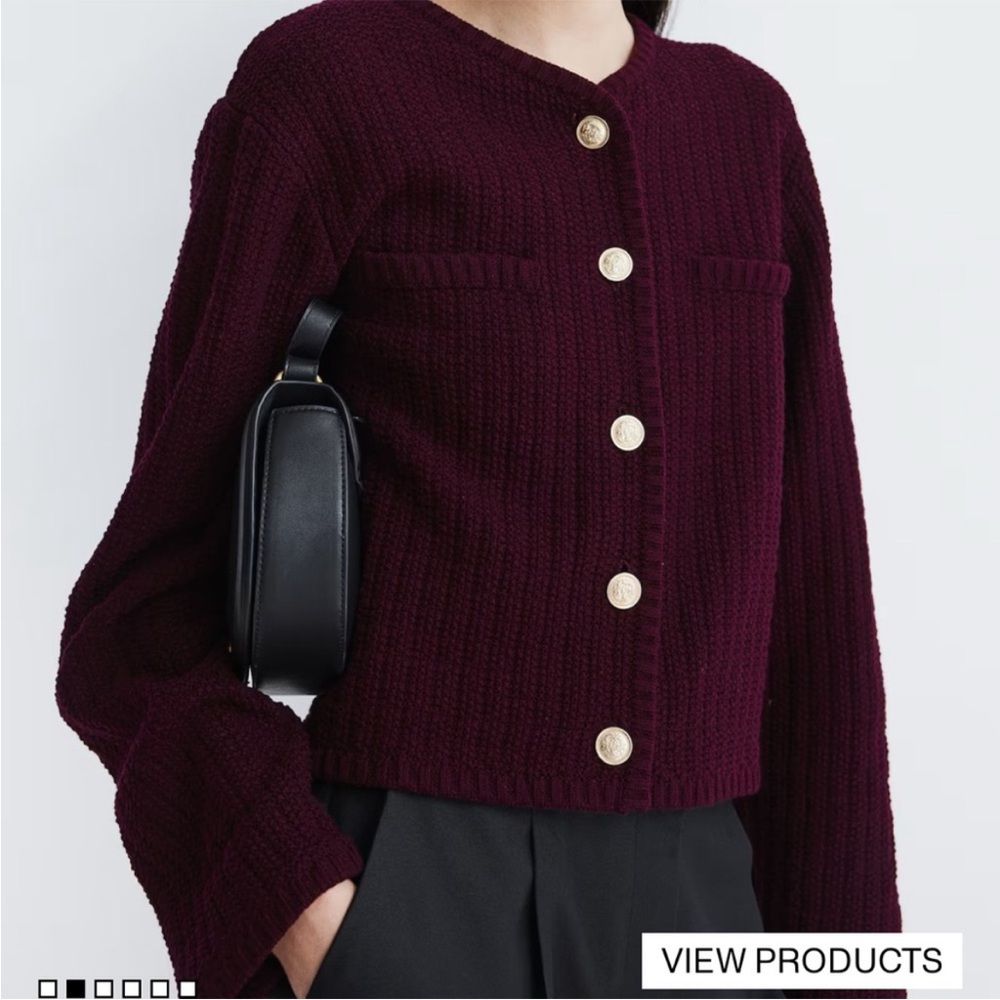 Zara Burgundy Button-Up Cardigan